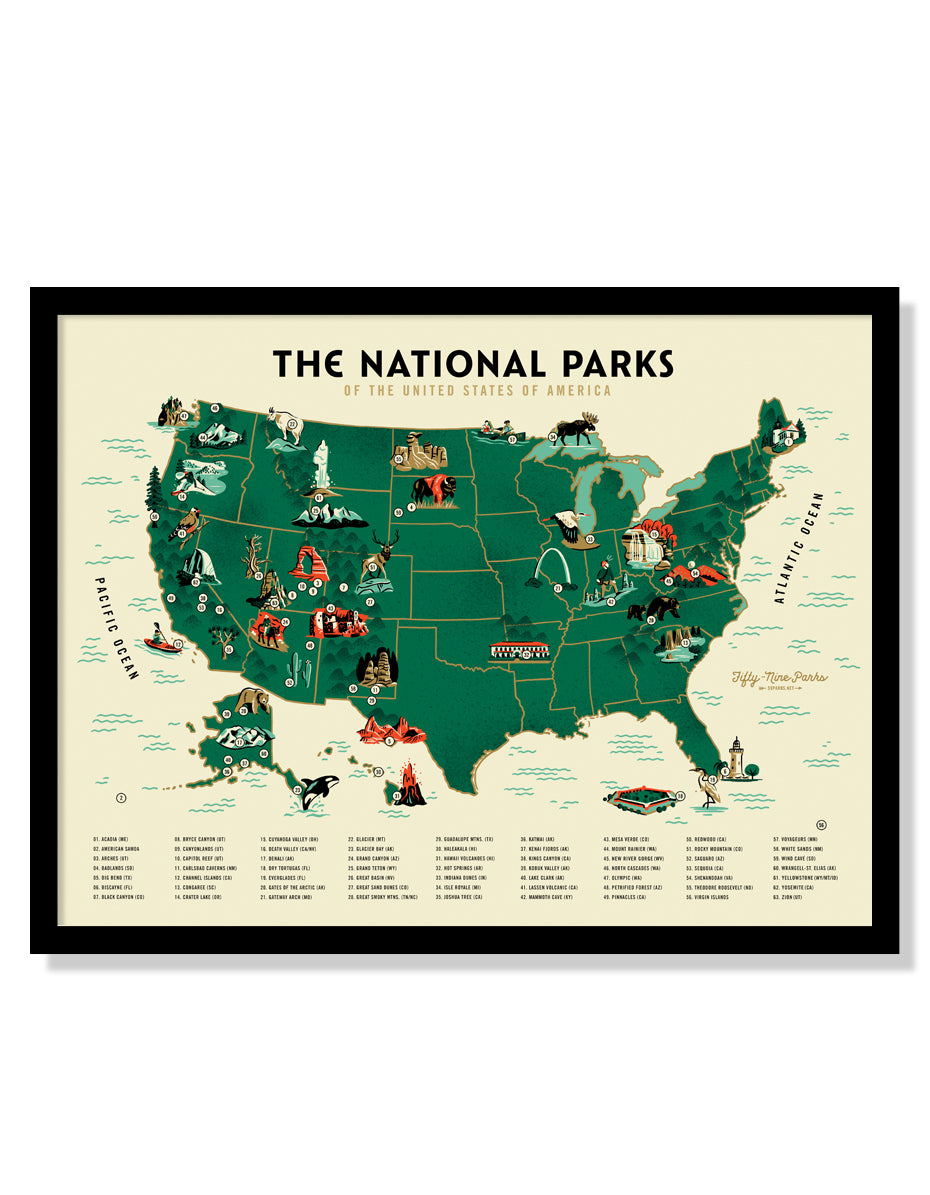 u-s-national-parks-map-poster-large-timed-edition-fifty-nine-parks for Free Printable Map Of National Parks U.S. National Parks Map Poster (Large Timed Edition) – Fifty-Nine Parks for Free Printable Map Of National Parks