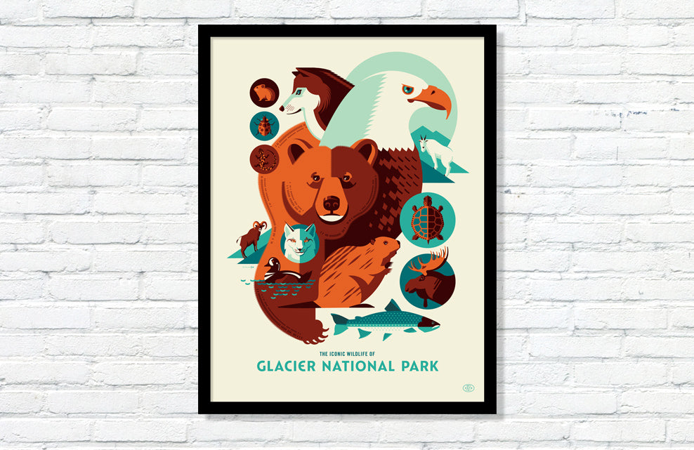 Iconic Wildlife of Glacier National Park Poster (Large Timed Edition)