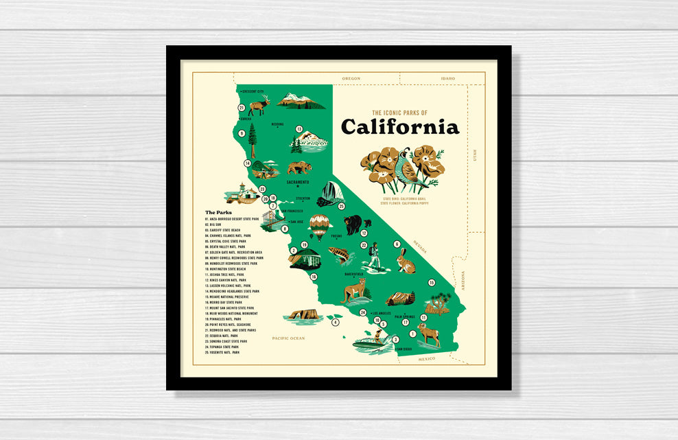Iconic Parks of California Map Poster