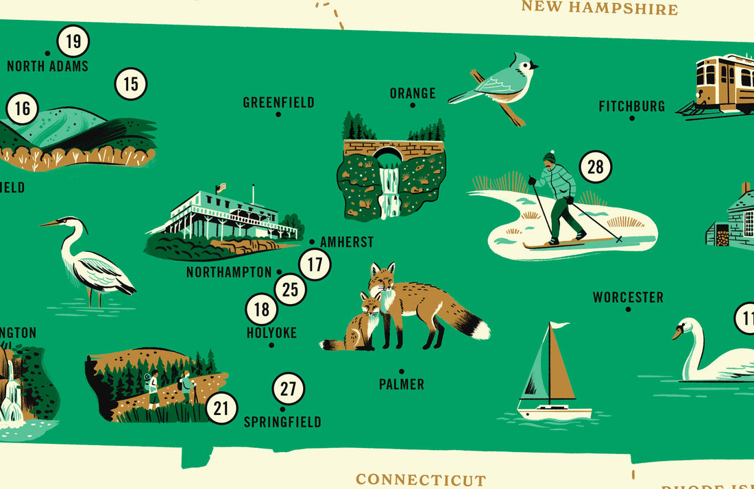Iconic Parks of Massachusetts Map Poster